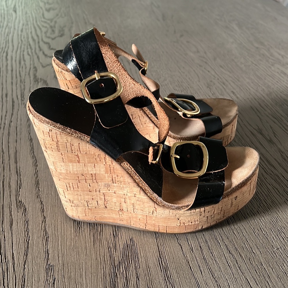 Pedro Garcia cork wedge sandal black patent size 38